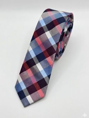 Express Men's Silk Plaid Tie Blue Red White Modern Business Casual OS